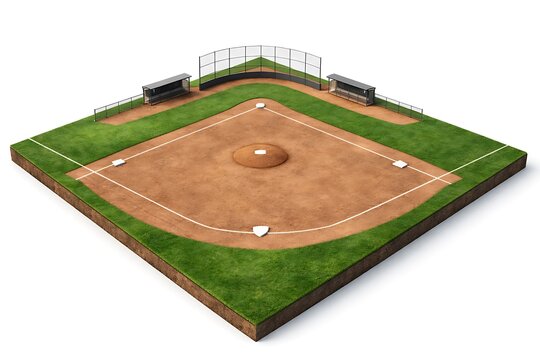 Isometric View of a Baseball Field Diamond with Dugouts and Bases