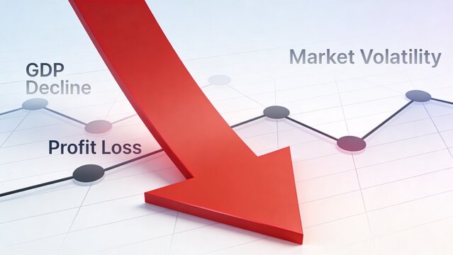 Red Arrow Signaling Economic Downturn Profit Loss and Market Volatility on a Financial Graph