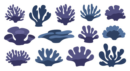 Collection of various purple coral reef elements. © Nabih