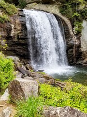 Obraz premium waterfall in the forest with rocks and greenery 
