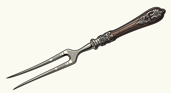 Ornate Vintage Carving Fork with Decorative Handle