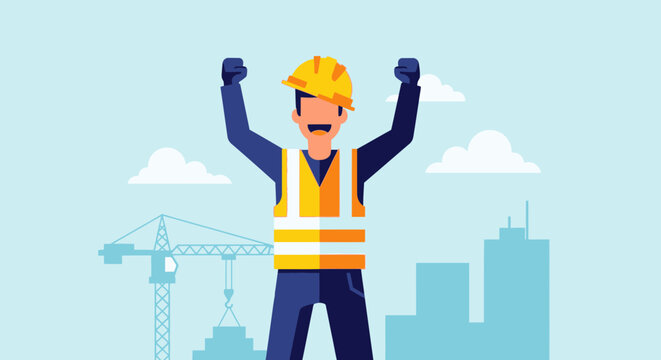Construction Worker Celebrates Success.