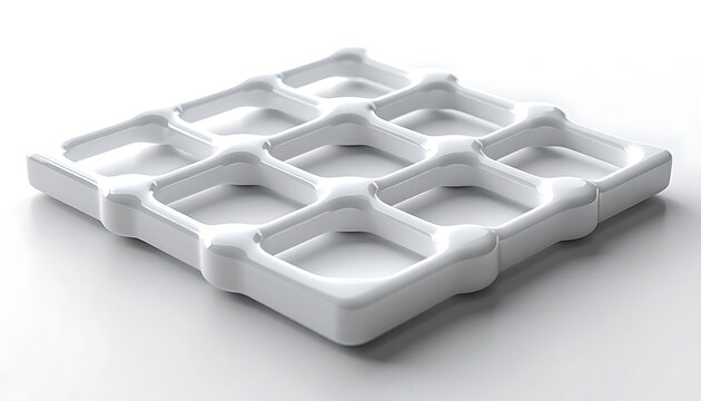 White abstract geometric grid structure, architectural element, modern design, clean lines, minimalist pattern, construction material, structural design, repeatable pattern