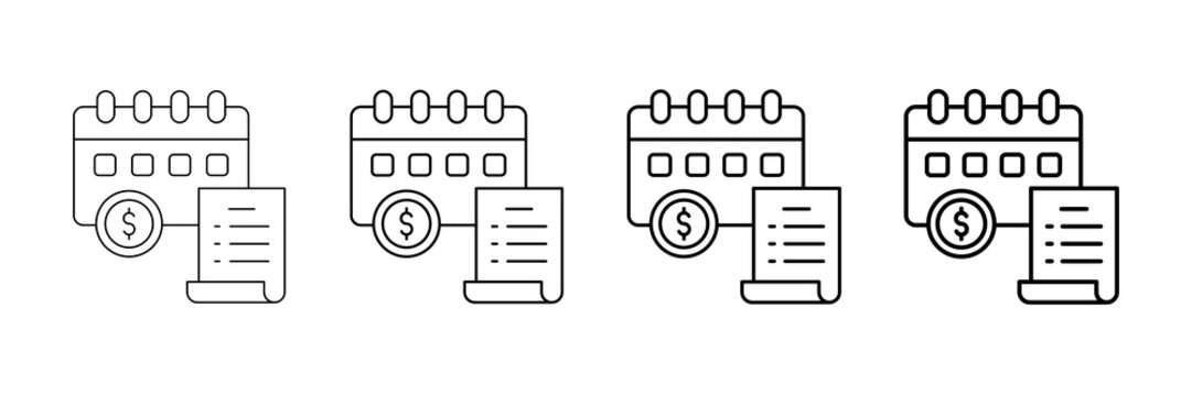 Subscription Billing Icons Vector Set In Different Stroke Line Style