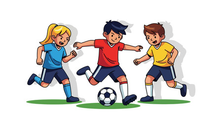 Children Playing Soccer, Kids Football Game, Outdoor Sports Activity, Teamwork © Bahan