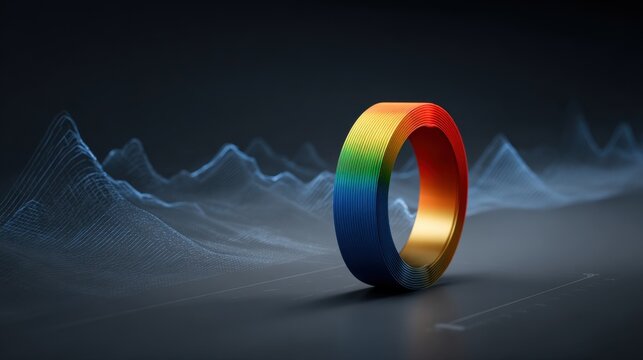 Colorful Circular Shape on a Dark Background with Sound Wave Patterns in a Modern Artistic Digital Design
