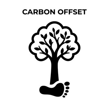 Carbon Offset Concept Tree and Footprint Symbol for Environmental Awareness.