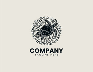 Fototapeta premium A sea turtle is surrounded by plastic waste in a vector illustration representing ocean pollution and environmental impact on white background