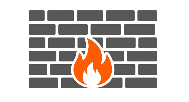 Fire on brick wall background.