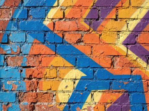Colorful graffiti art on old brick wall texture with spray paint street art outsider art graffiti