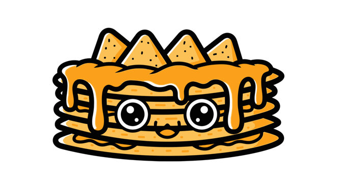 Cartoon nachos with sauce  and eyes.