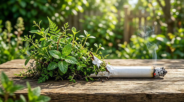 World No Tobacco Day A healthy green alternative to smoking, symbolizing nature's triumph over addiction
