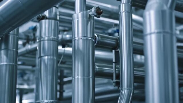 Close-up of industrial metal pipes and conduits