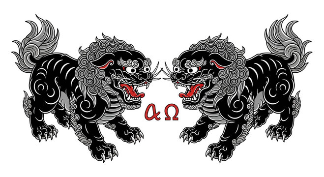 Black Foo Dogs Facing Each Other.