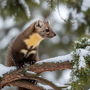 Fisher Martes Vulpes Snowy Forest Animal.
