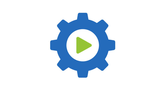 Blue gear icon with play.