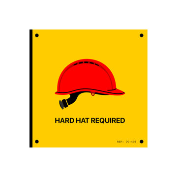 Clear hard hat required sign vector featuring protective helmet symbol on yellow background. Ideal for construction sites, industrial workplaces, safety compliance, and hazard prevention signage.