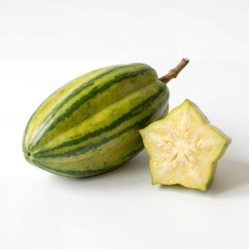 Rich Babaco Fruit With Striped Skin And Juicy Flesh On Clean White Background Photography