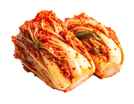 Two fresh heads of traditional homemade spicy korean napa cabbage kimchi prepared for fermentation&nbsp;