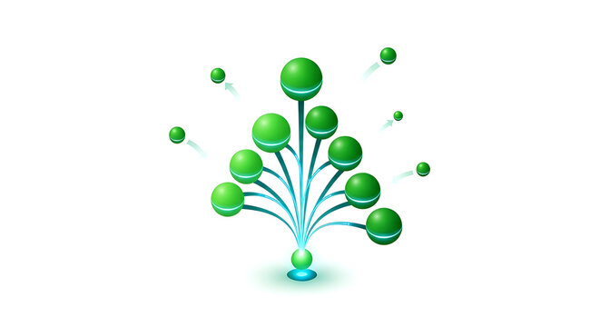 Green glowing orbs radiate from tree-like structure