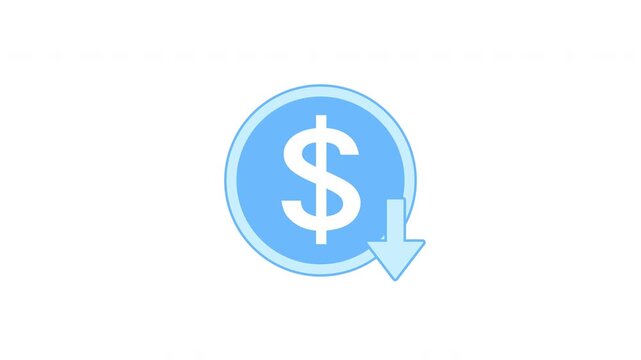 Blue Dollar Coin with Down Arrow Animation Loop, Transitions from White Background to Alpha Channel