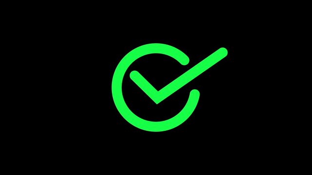 Green check mark on black background, checkmark animation symbol, 3d green check mark icon sign on a square checkbox button as a vector illustration symbol for success and correct business choice.