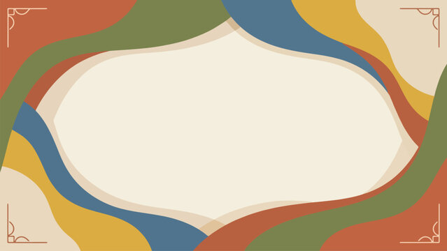Retro abstract background wavy color frame border copy space mid century