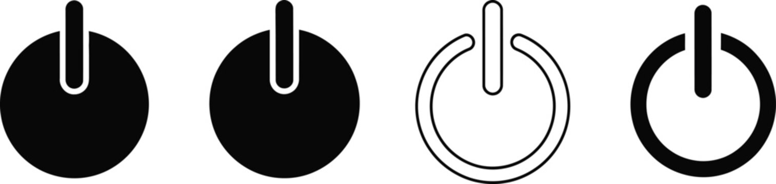 Power button icons set different styles black and white with UI design electricity illustration minimalist silhouette collection technology