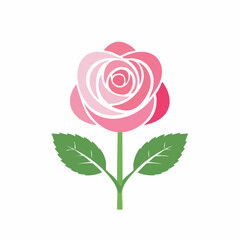 Fototapeta premium Stylized Pink Rose with Green Leaves