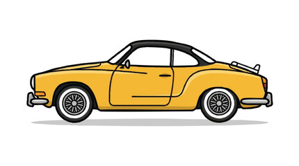 Obraz premium Retro yellow classic car with black roof, sleek design, vintage automobile, side profile view, clean lines, iconic vehicle for nostalgic journeys, automotive art.