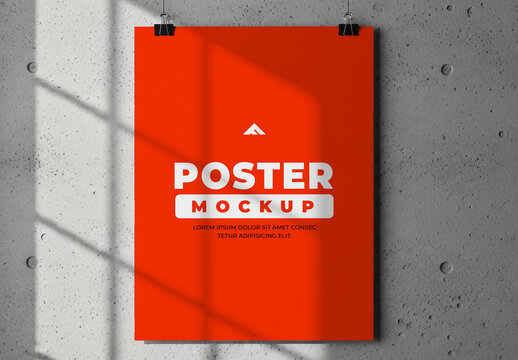 Vertical Red Poster Mockup With Shadow Overlay