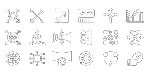 Fototapeta premium scalability icon set bundle. expand, scalable, scalability, scale, arrow, growth, resize, flexibility and more. simple flat line vector