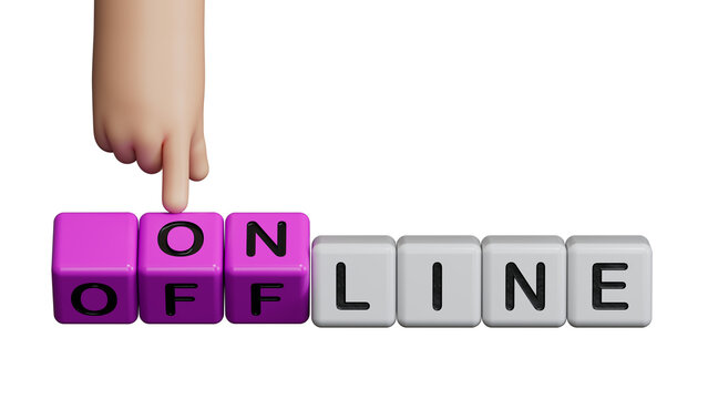Offline and online symbol. Tturned wooden cubes with words Online and Offline.Business concept. Copy space.Supports PNG files with transparent backgrounds.
