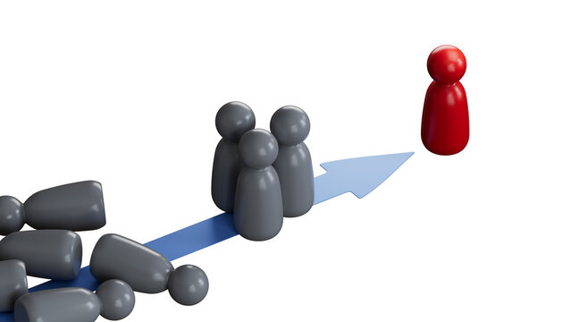 3D illustration of RED, silver and bronze pawns. Concept of leadership strategy and competitive advantage.Supports PNG files with transparent backgrounds.