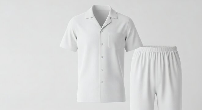 Blank White Men's Pajama Set Short Sleeve Cotton Poplin Ghost Mannequin Front