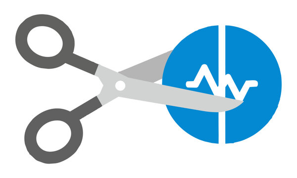 Open shears cutting a coin icon representing expense reduction and financial savings business finance concept