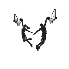 Male and Female Basketball Slam Dunk Silhouette Vector © Sohale
