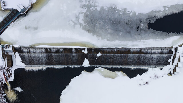 Winter aerial view featuring the Contoocook Reservoir in Hopkinton, New Hampshire