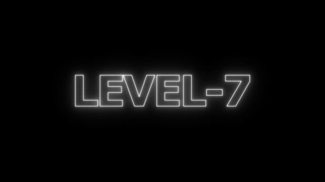 White neon glowing text that says level7 on a black background for gaming interface