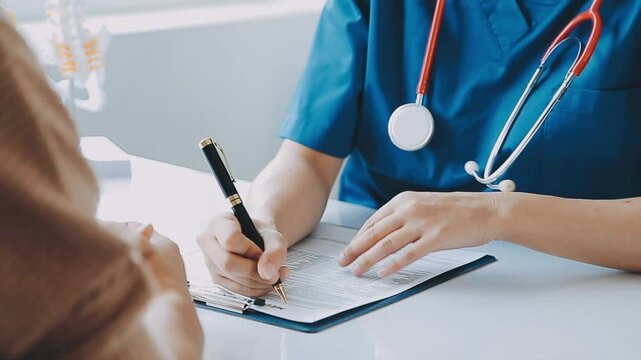 Doctor taking patient medical notes during consultation in professional healthcare setting