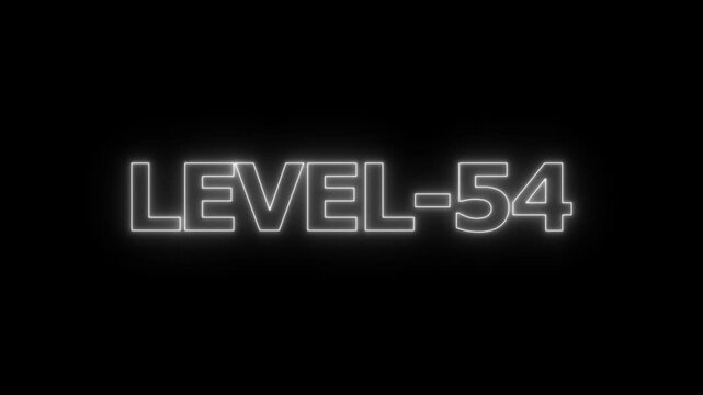 Glowing white neon text reading level 54 centered on a plain black background for gaming interface and progress tracking