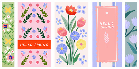 Floral pattern set with spring greetings hand painted illustration © Prosanta