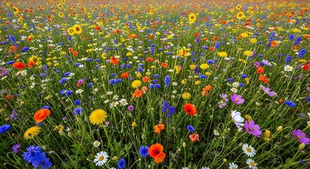 Vibrant colorful wildflowers in a lush green meadow from top view © BEST DESIGN STORE