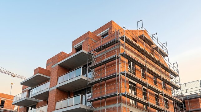 Multi story brick apartment building under construction