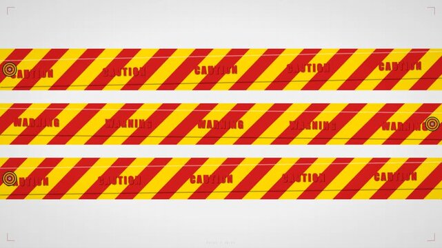 Animated 3D Yellow Red Caution and Warning Tape Strips on White Background