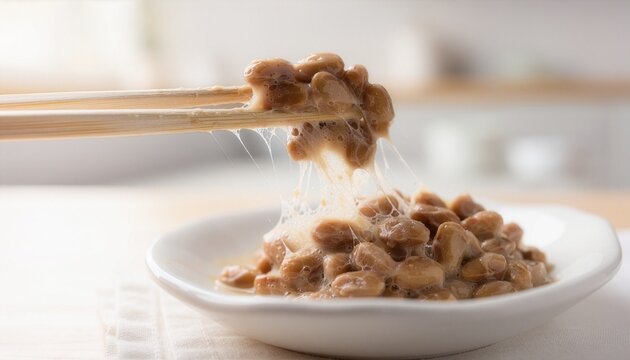 Natto a traditional japanese food made from fermented soybeans. Ideal for food blogs and cultural websites.