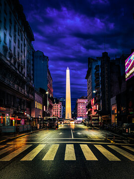 Dawn at Corrientes Avenue and Obelisk, Argentina