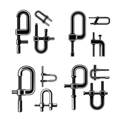 Fototapeta premium Adjustable Metal Clamp Vector Icon Set for Carpenter and Mechanical Tools Collection