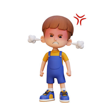 3D Cute Boy showing anger expression emotional reaction and frustration concept.