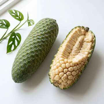 Opulent Monstera Deliciosa Fruit with Scaled Exterior and Sweet Pulp for Exotic Botanical Marketing